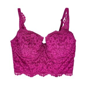 Victoria’s Secret Fuchsia Pink Lace Corset Bustier Sz 34DD Lined Demi